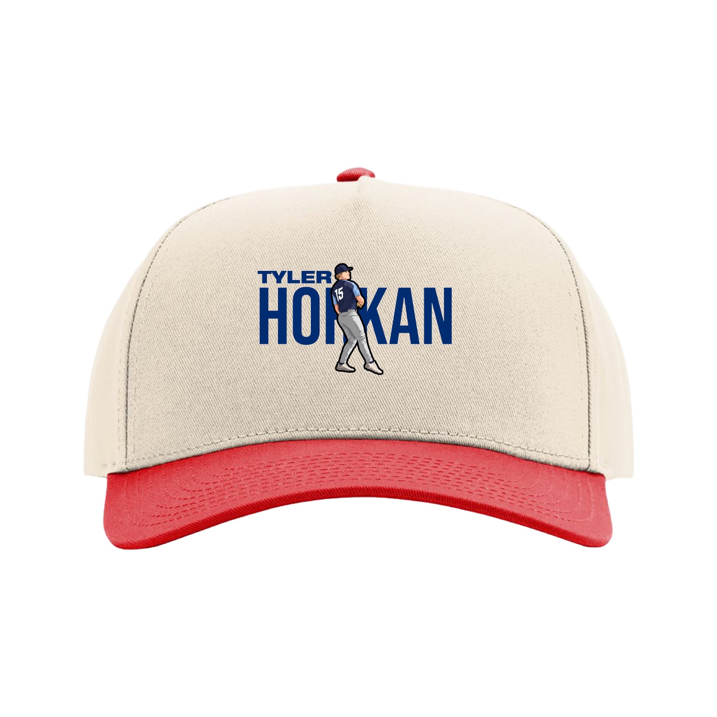Full Fabric Five-Panel Champ Cap — Player Name in Cream/Red