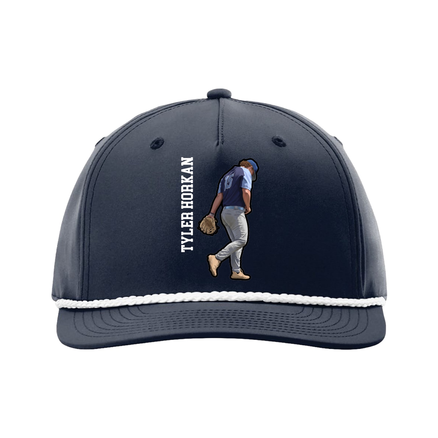 Five-Panel Classic Rope Cap — Name Vertical in Navy