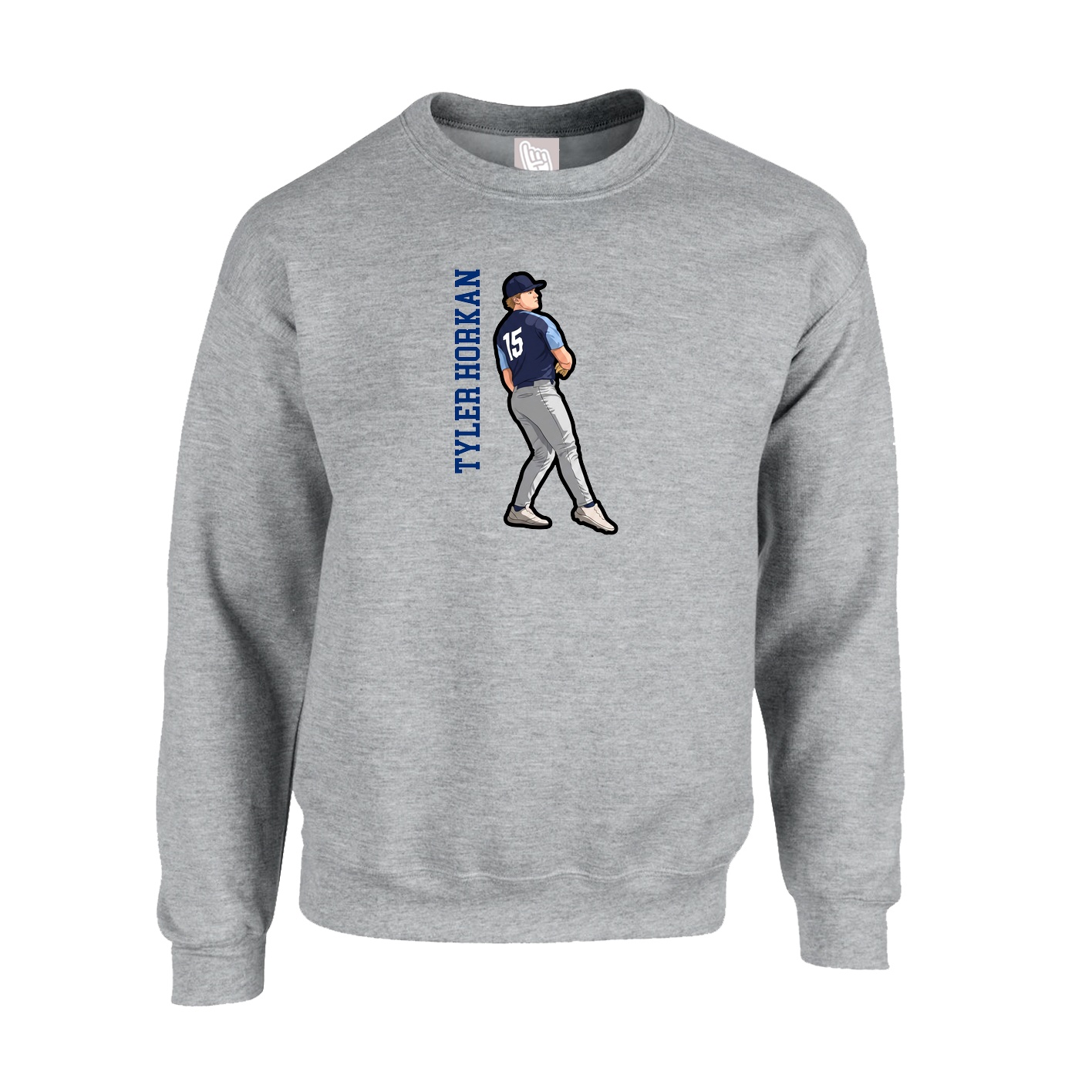 Fleece Crew — Name Vertical in Grey