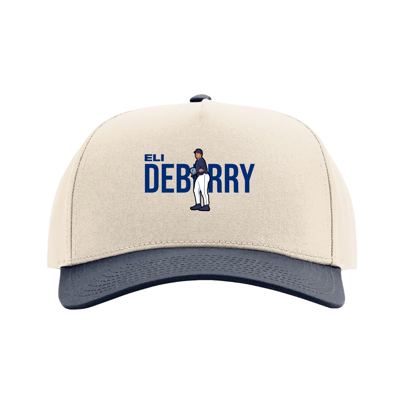 Full Fabric Five-Panel Champ Cap — Player Name in Cream/Navy
