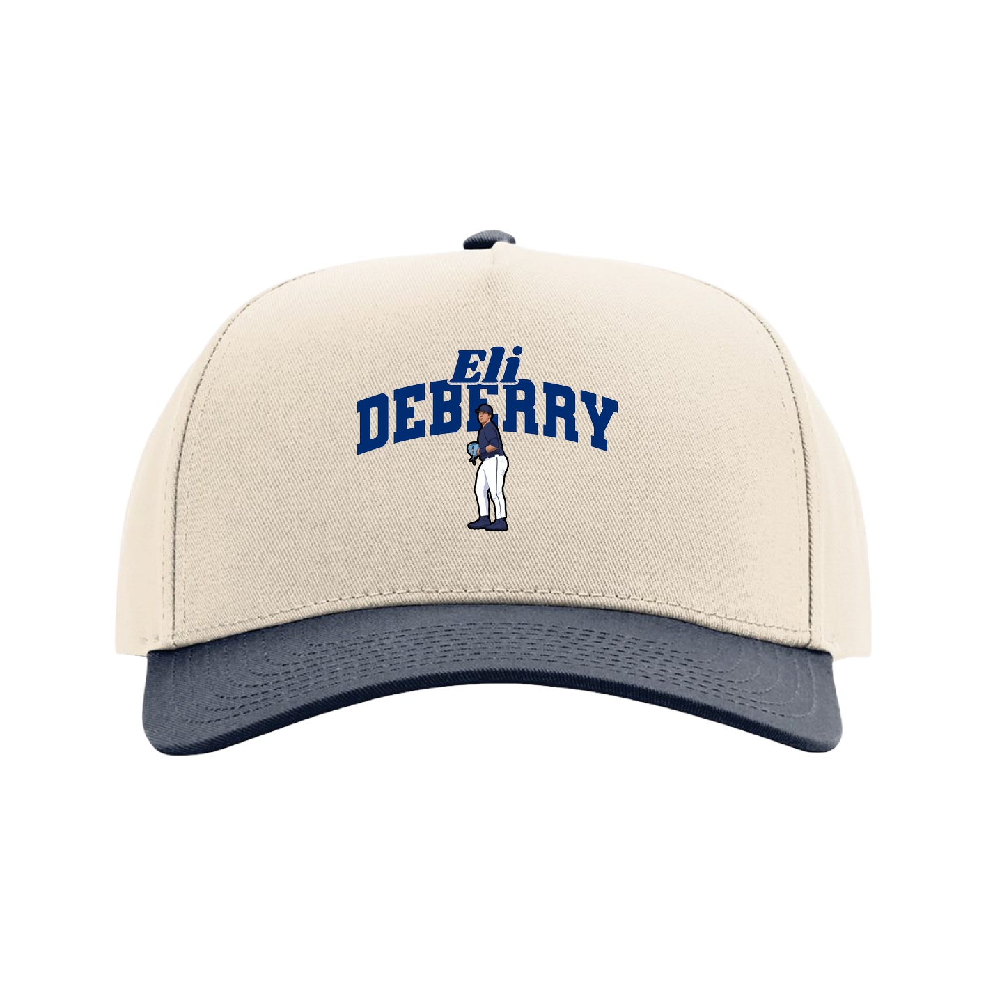 Full Fabric Five-Panel Champ Cap — Signature Arch in Cream/Navy