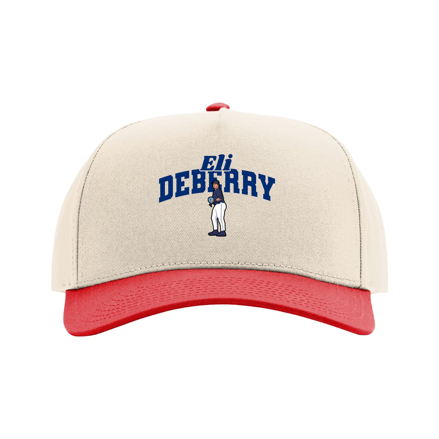 Full Fabric Five-Panel Champ Cap — Signature Arch in Cream/Red