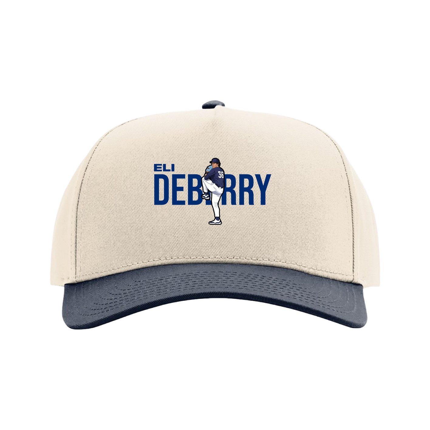Full Fabric Five-Panel Champ Cap — Player Name in Cream/Navy