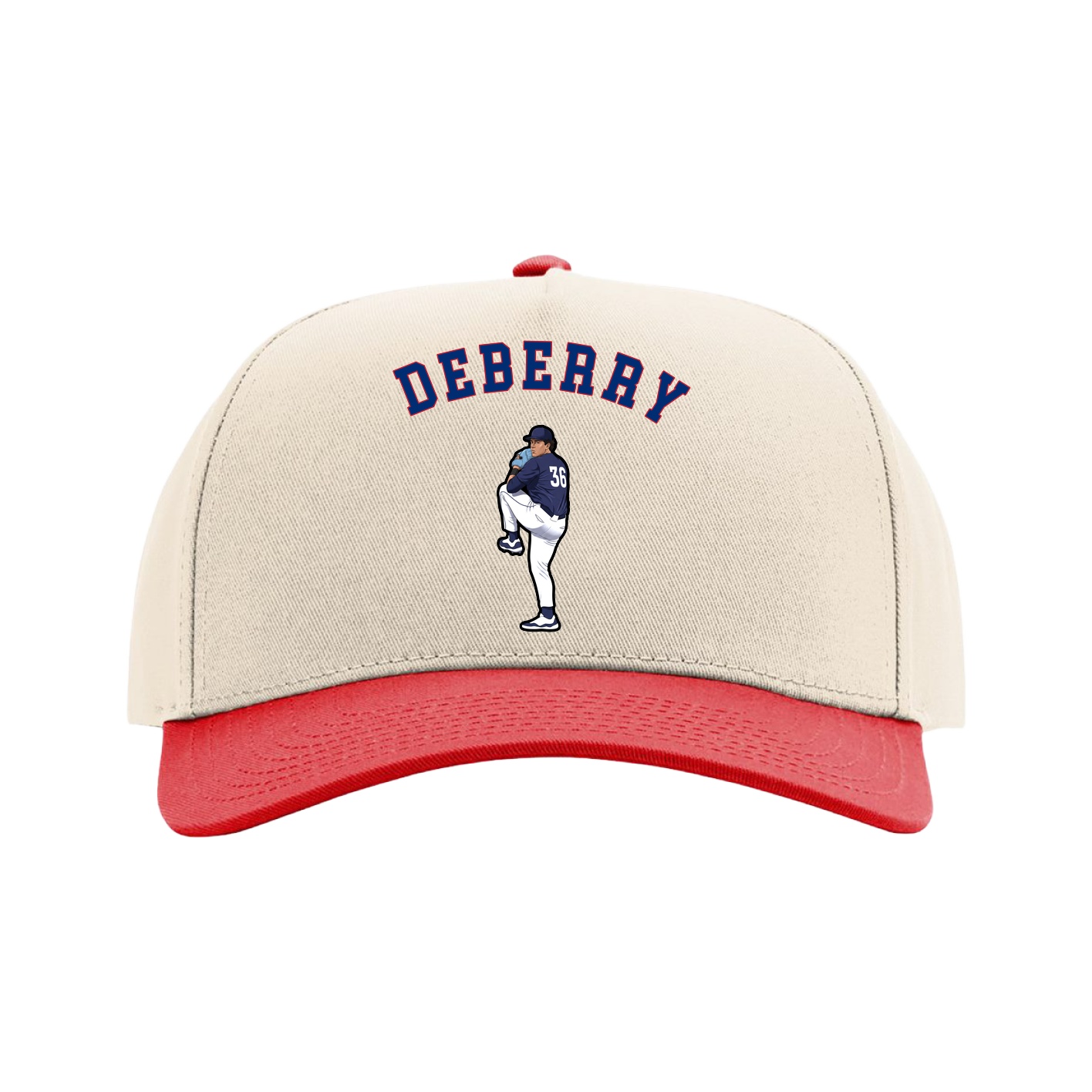 Full Fabric Five-Panel Champ Cap — Shirsey Arch in Cream/Red