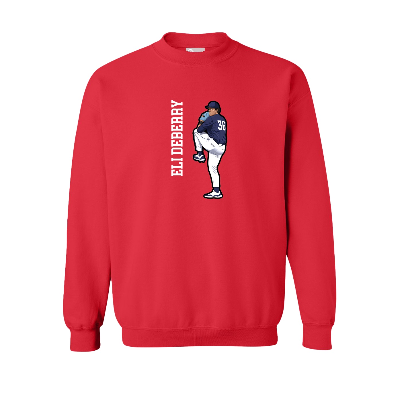 Fleece Crew — Name Vertical in Red