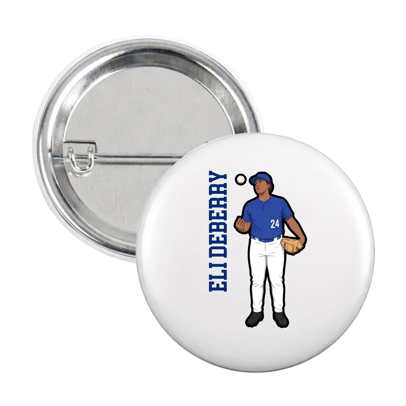 Game Day Button — Name Vertical in White