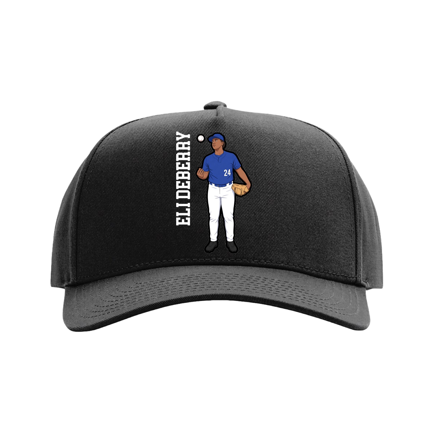 Full Fabric Five-Panel Champ Cap — Name Vertical in Black