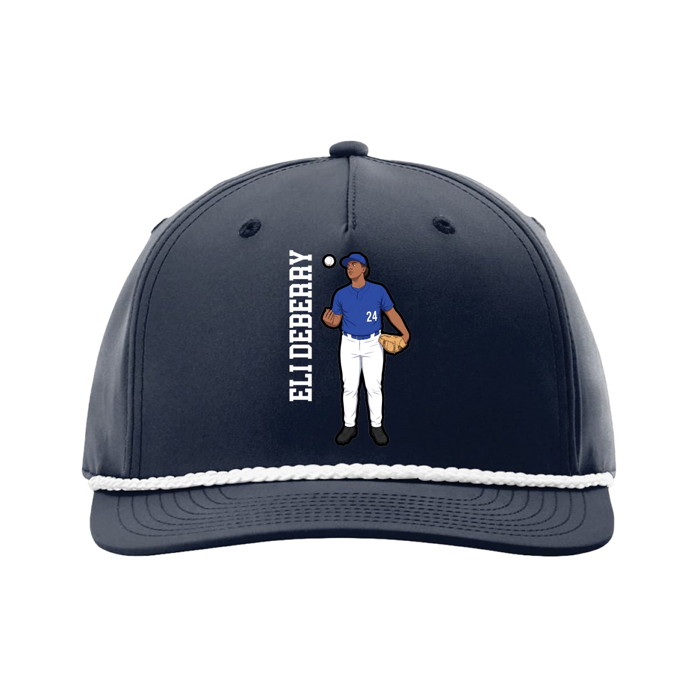 Five-Panel Classic Rope Cap — Name Vertical in Navy