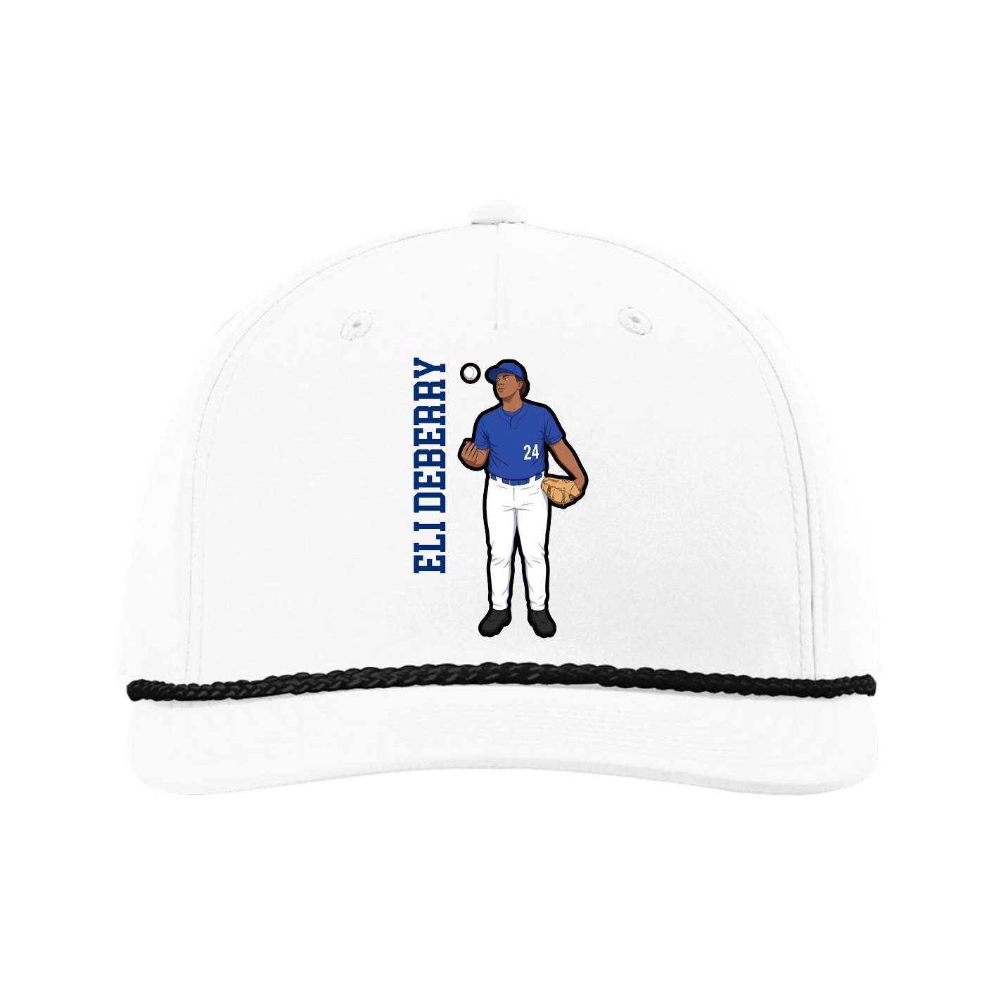 Five-Panel Classic Rope Cap — Name Vertical in White