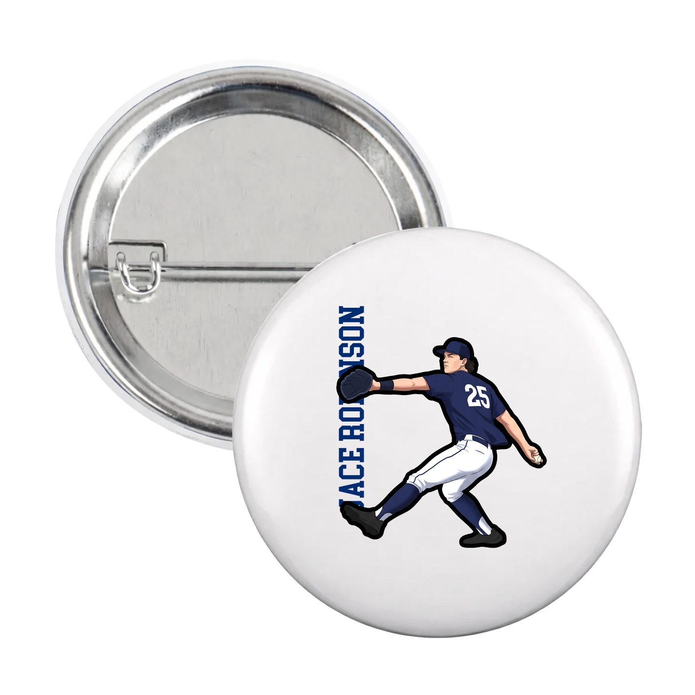Game Day Button — Name Vertical in White