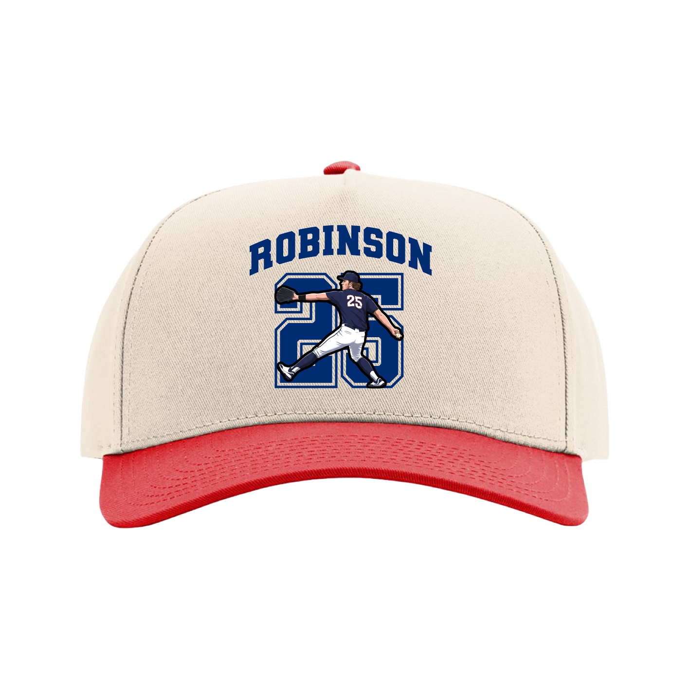 Full Fabric Five-Panel Champ Cap — Number in Cream/Red