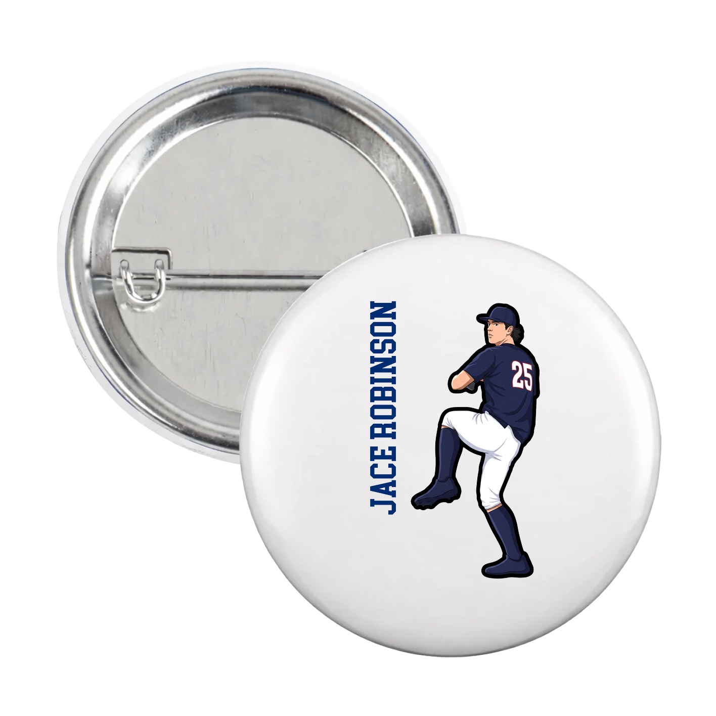 Game Day Button — Name Vertical in White