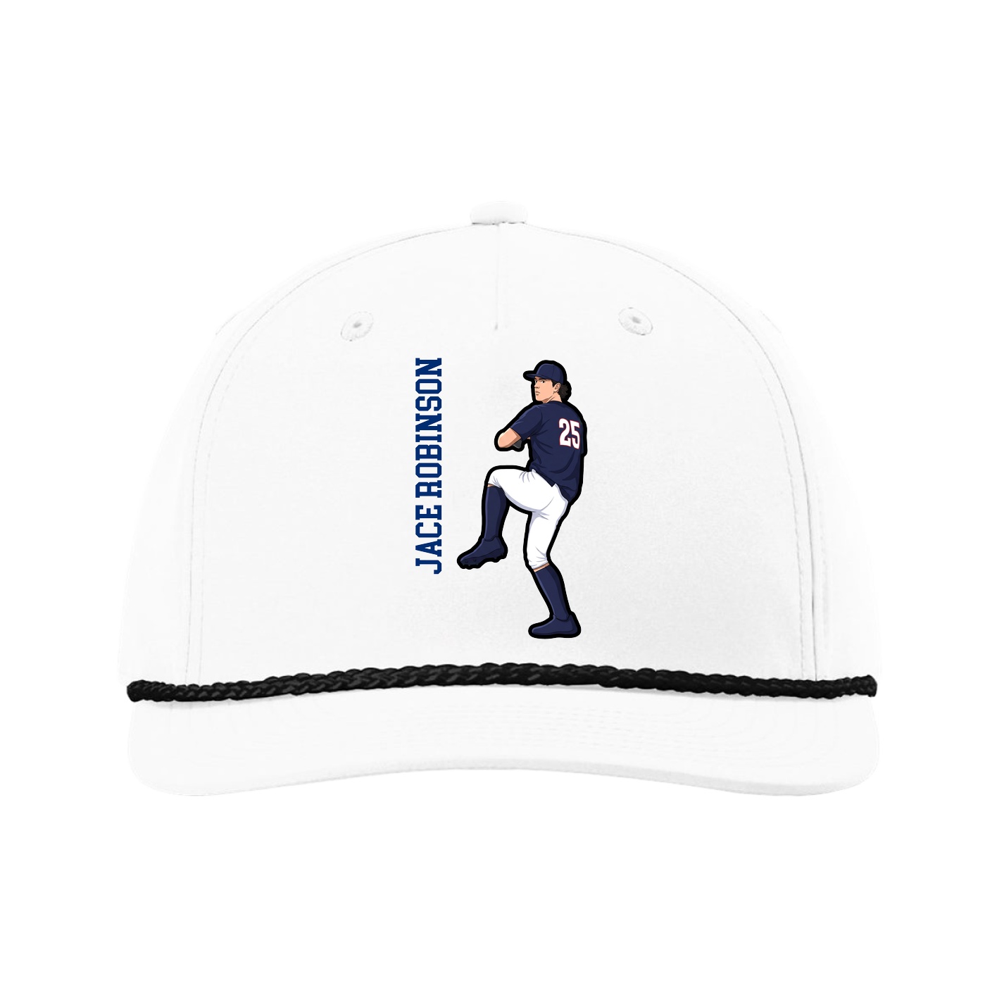 Five-Panel Classic Rope Cap — Name Vertical in White