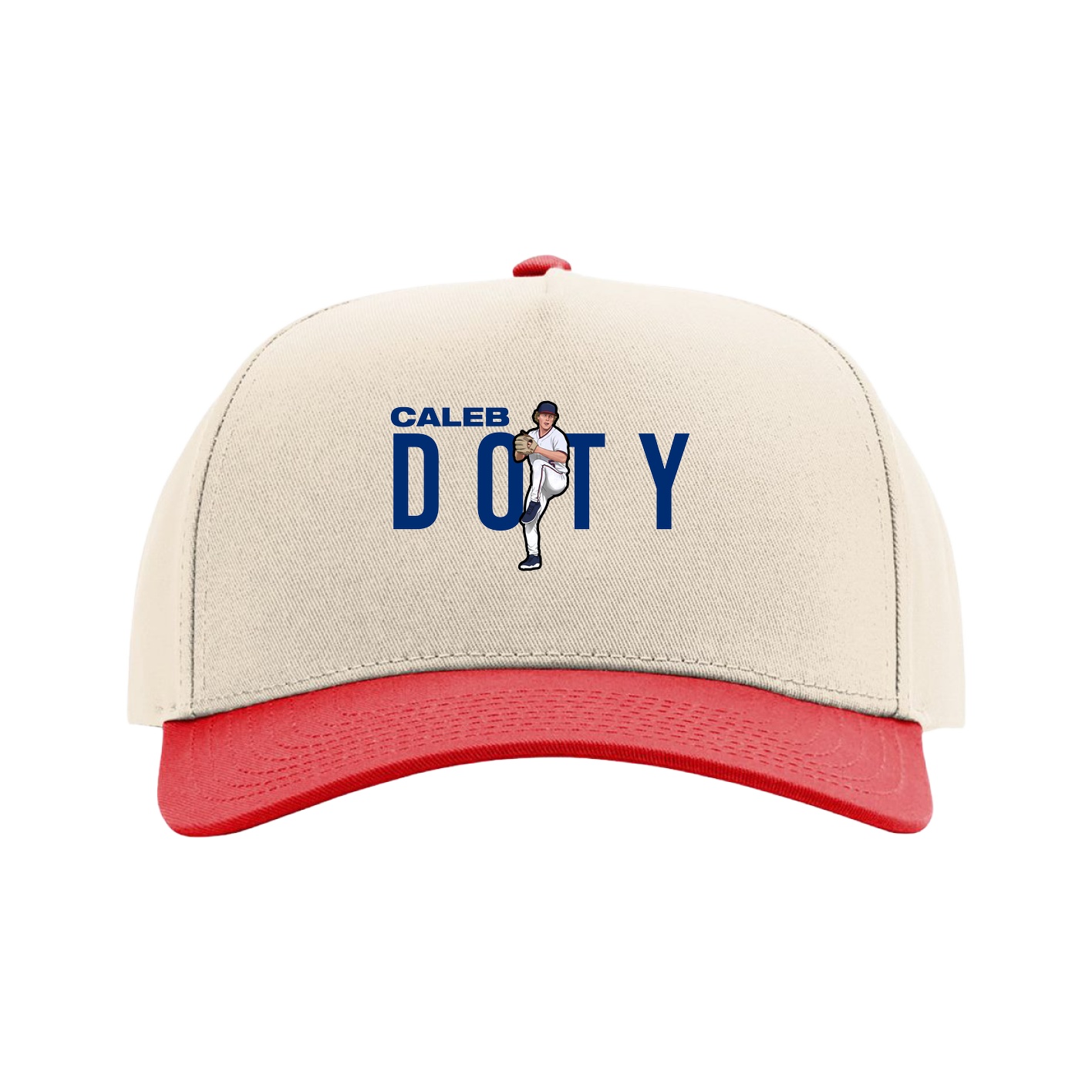 Full Fabric Five-Panel Champ Cap — Player Name in Cream/Red
