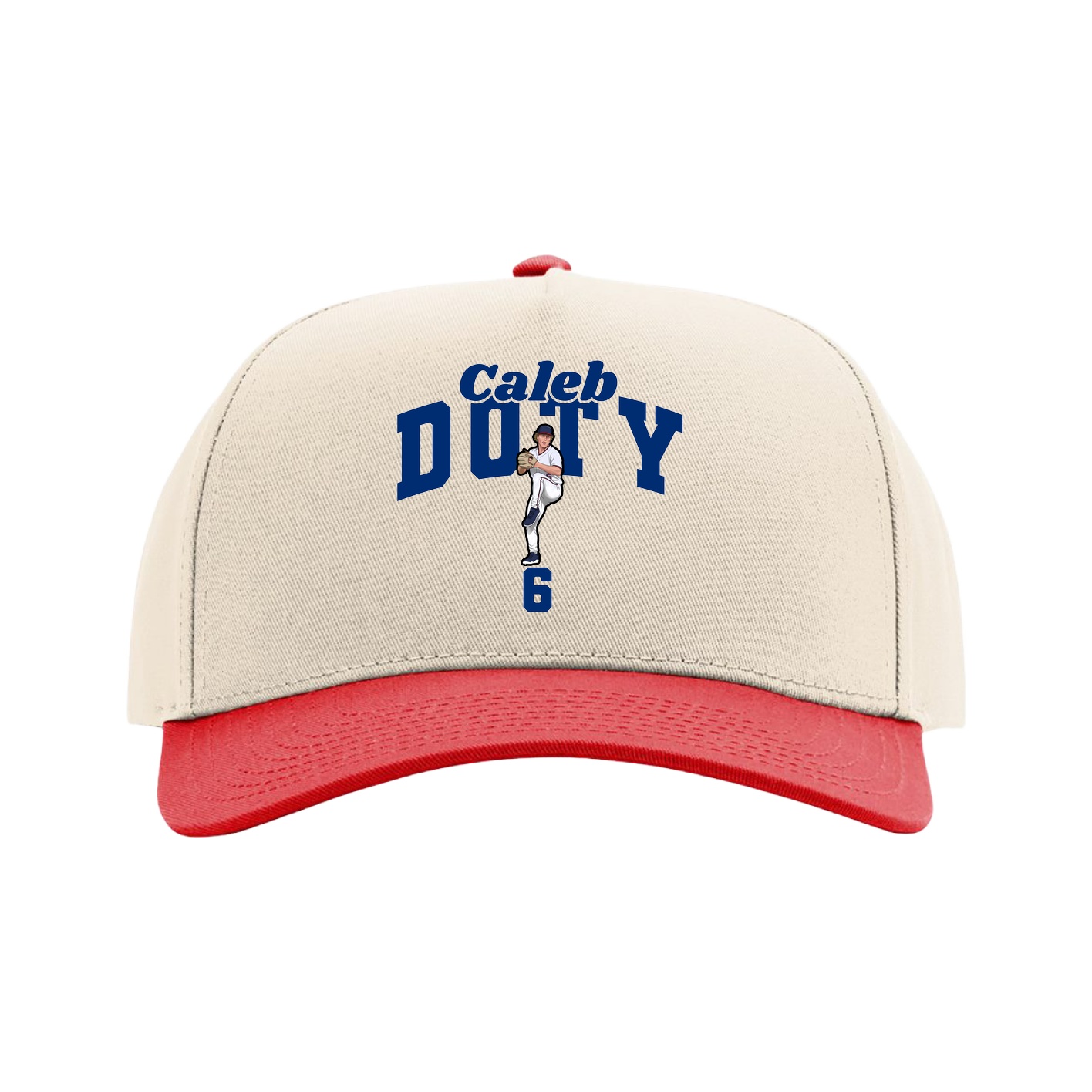 Full Fabric Five-Panel Champ Cap — Signature Arch in Cream/Red