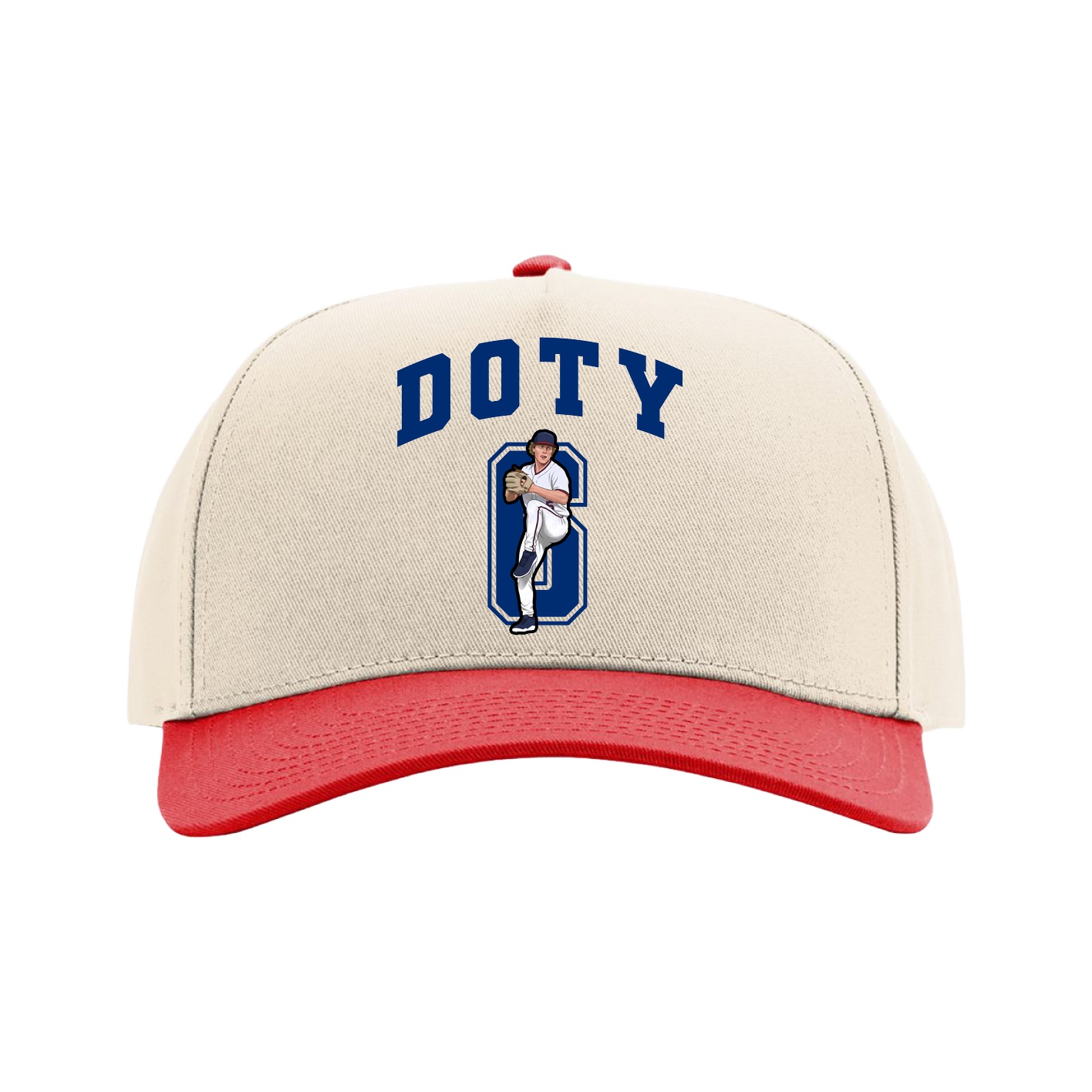 Full Fabric Five-Panel Champ Cap — Number in Cream/Red
