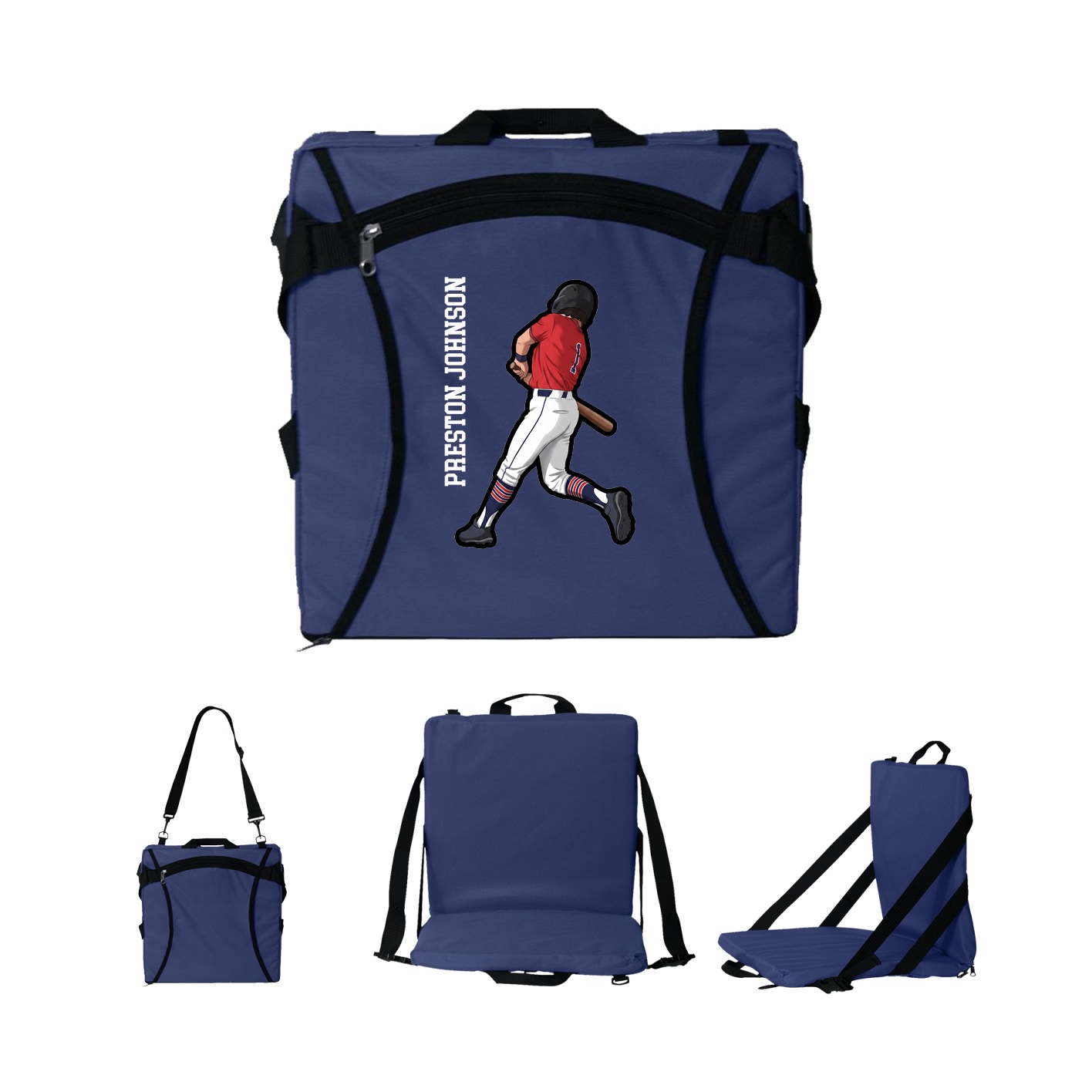 Folding Stadium Seat — Name Vertical in Navy