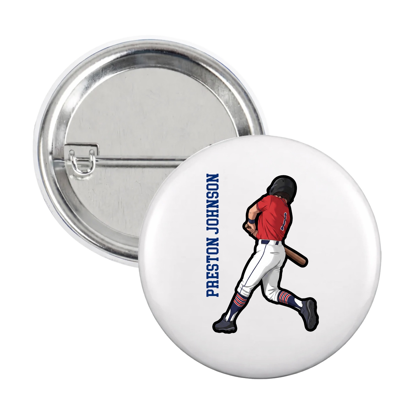Game Day Button — Name Vertical in White