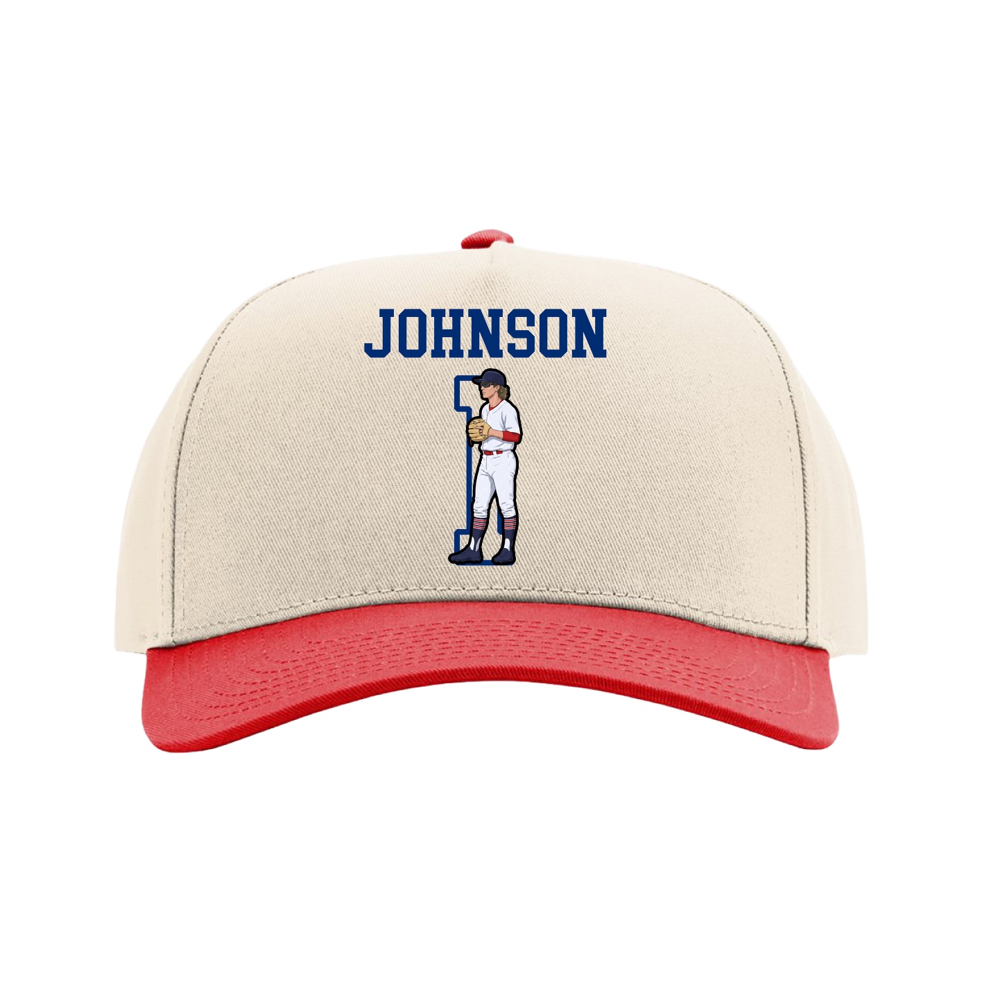 Full Fabric Five-Panel Champ Cap — Shirsey in Cream/Red
