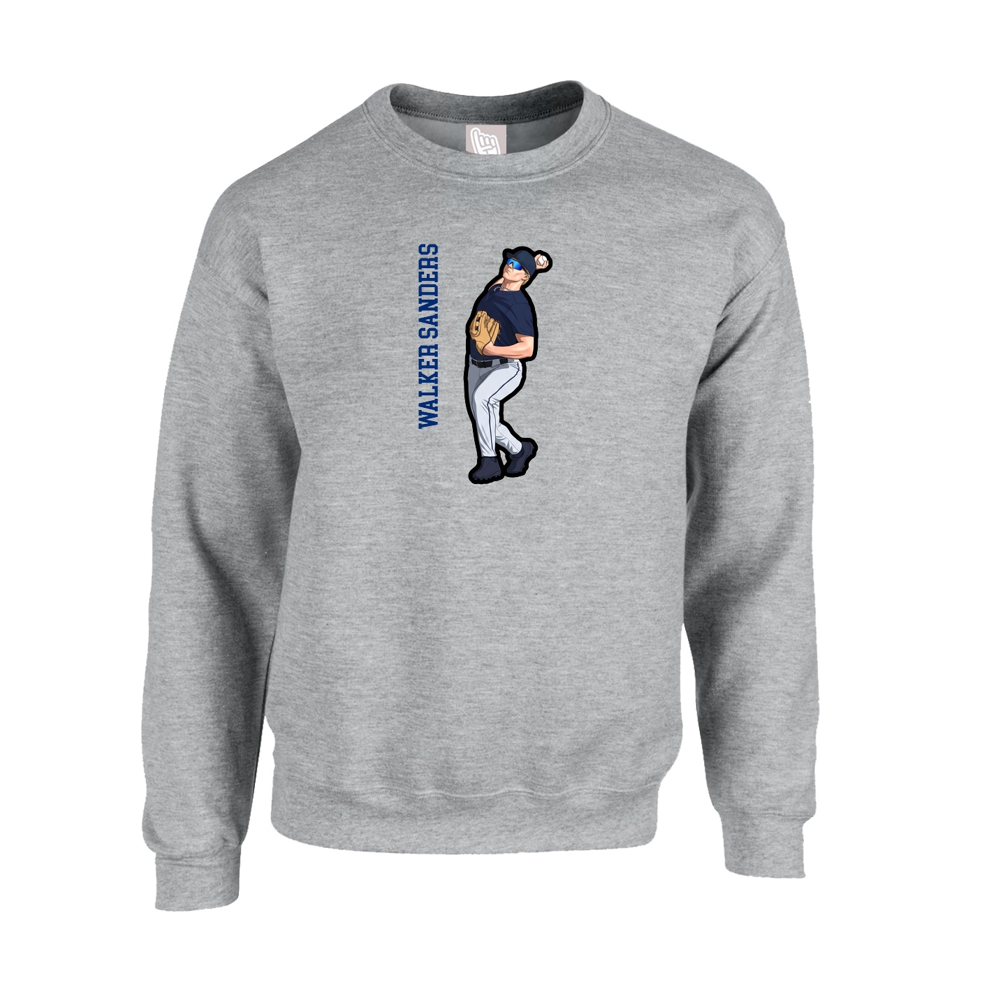 Fleece Crew — Name Vertical in Grey