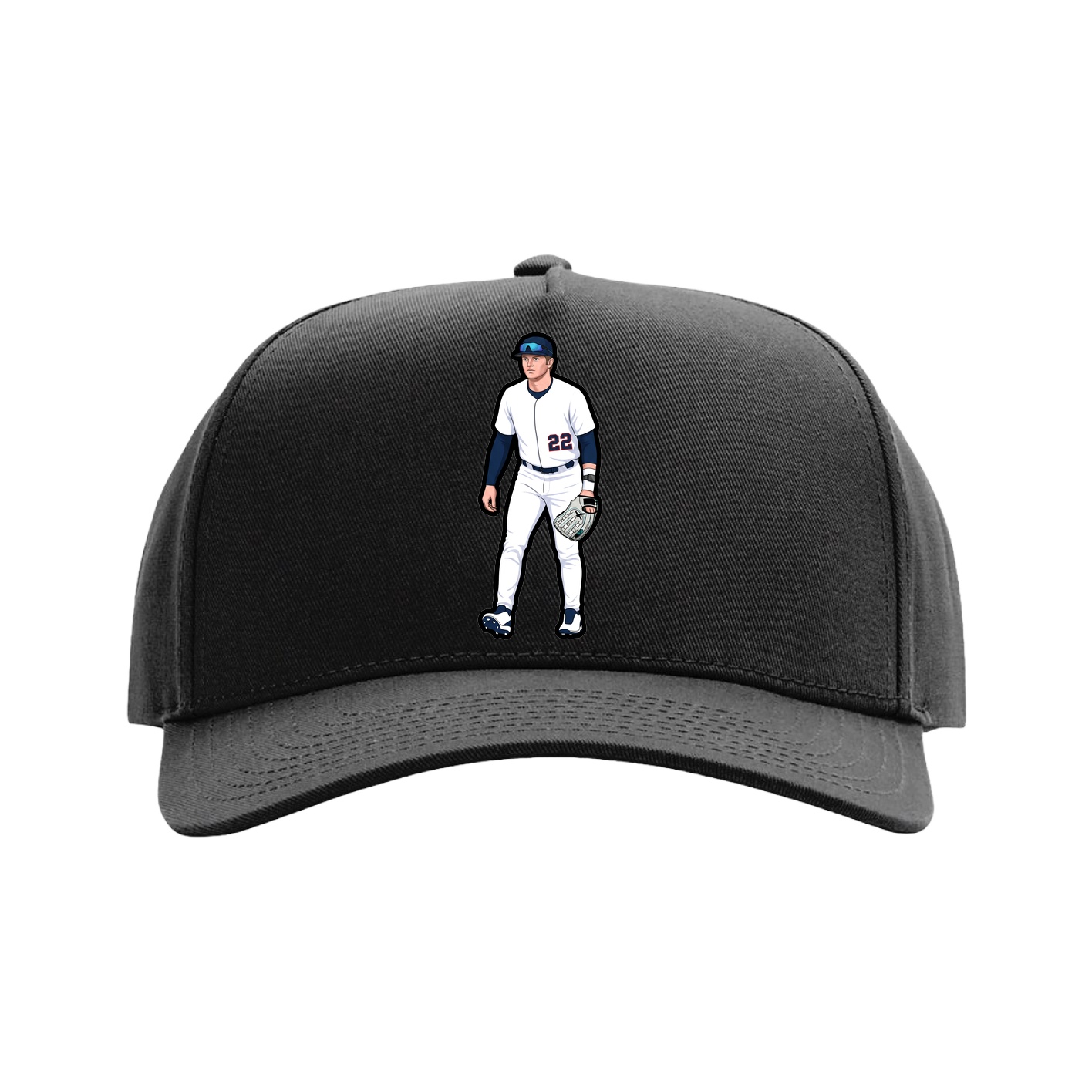 Full Fabric Five-Panel Champ Cap — Name Vertical in Black