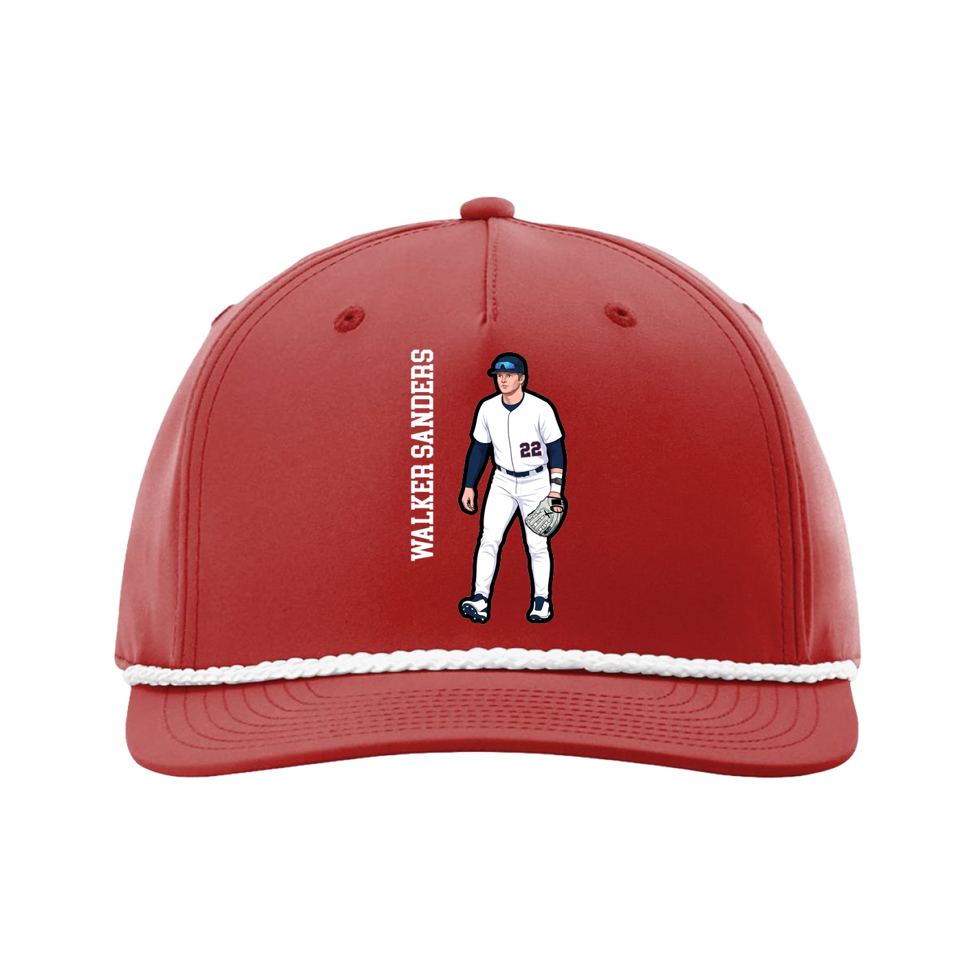 Five-Panel Classic Rope Cap — Name Vertical in Red