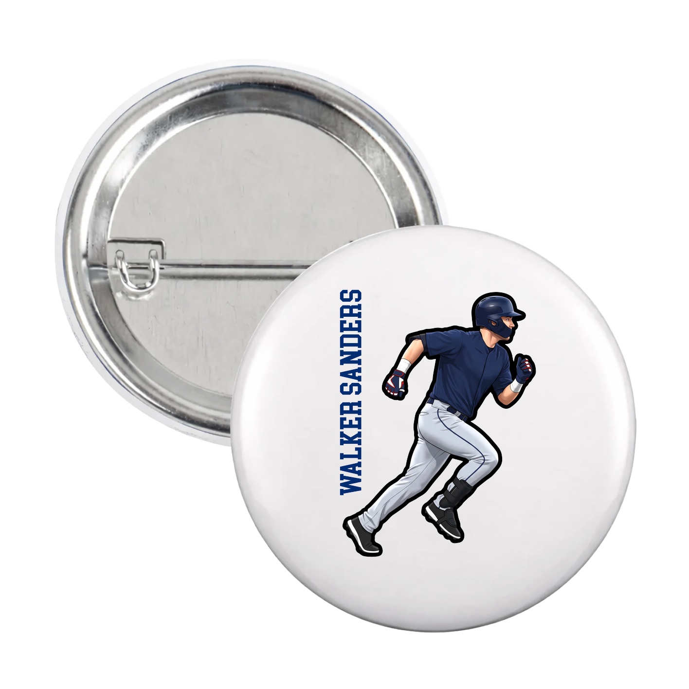 Game Day Button — Name Vertical in White