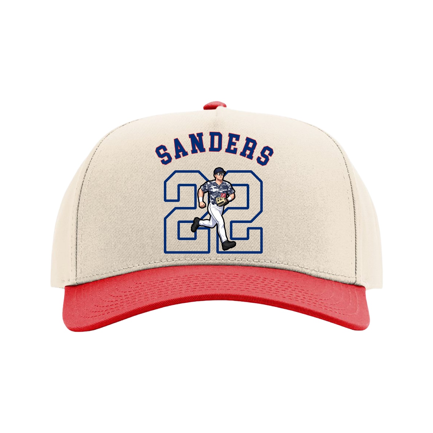 Full Fabric Five-Panel Champ Cap — Shirsey Arch in Cream/Red