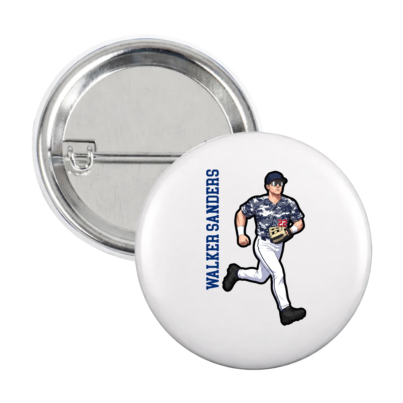 Game Day Button — Name Vertical in White
