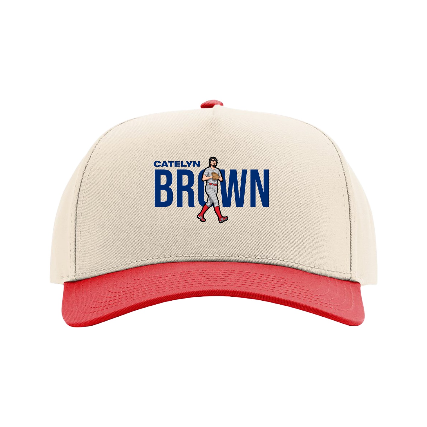 Full Fabric Five-Panel Champ Cap — Player Name in Cream/Red