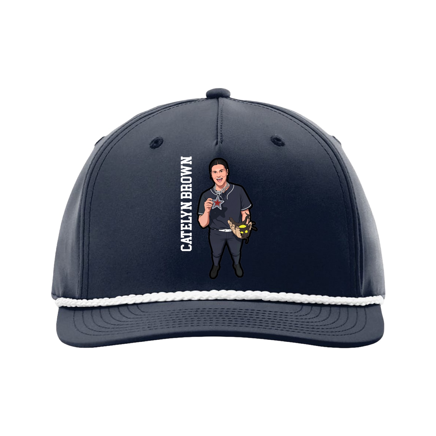 Five-Panel Classic Rope Cap — Name Vertical in Navy