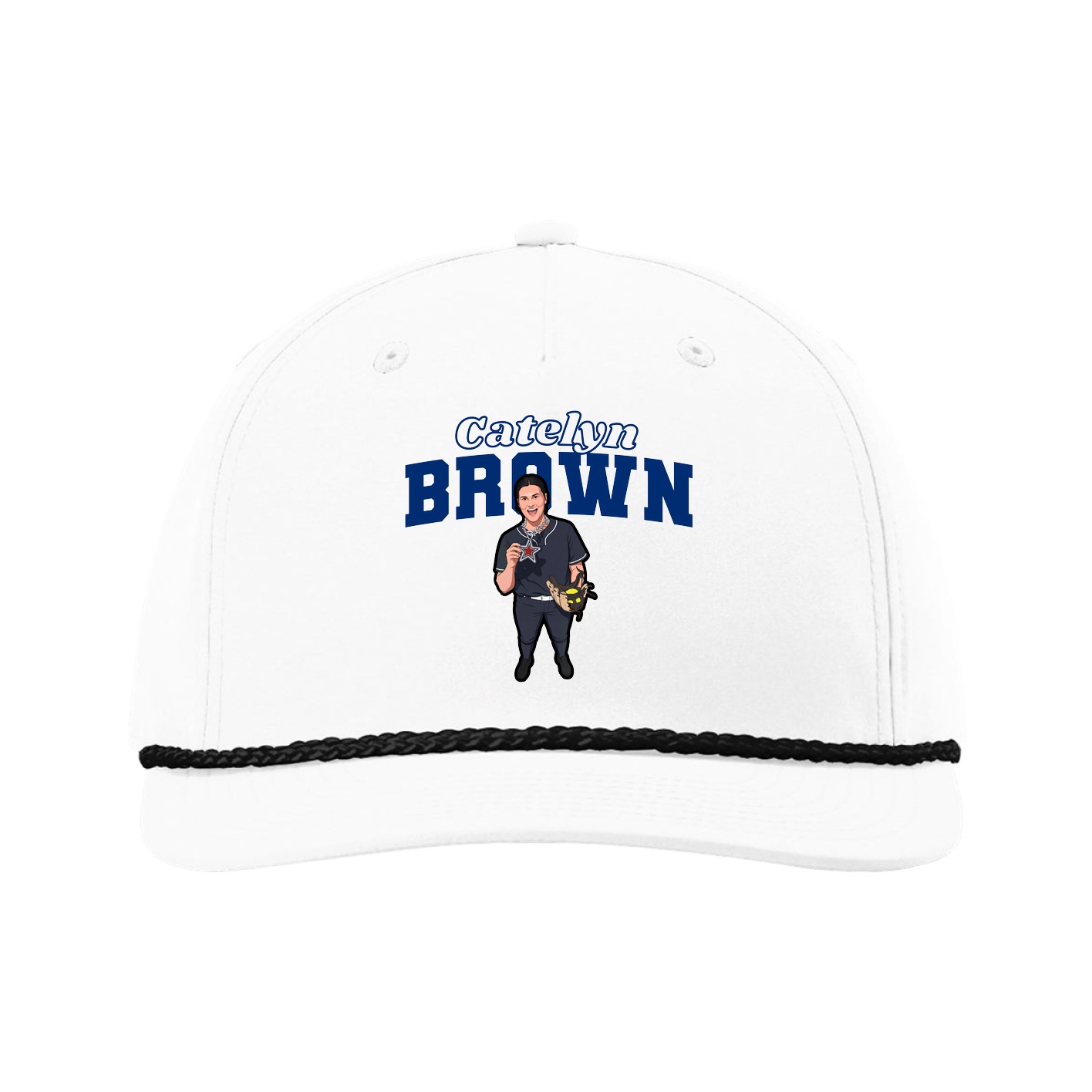 Five-Panel Classic Rope Cap — Name Arch in White