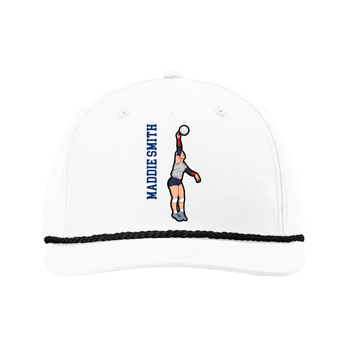 Five-Panel Classic Rope Cap — Name Vertical in White