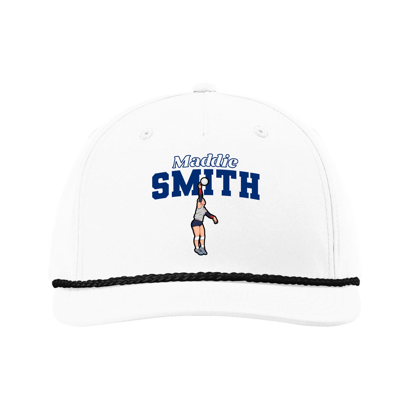 Five-Panel Classic Rope Cap — Name Arch in White