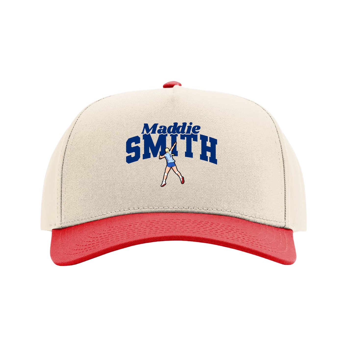 Full Fabric Five-Panel Champ Cap — Signature Arch in Cream/Red