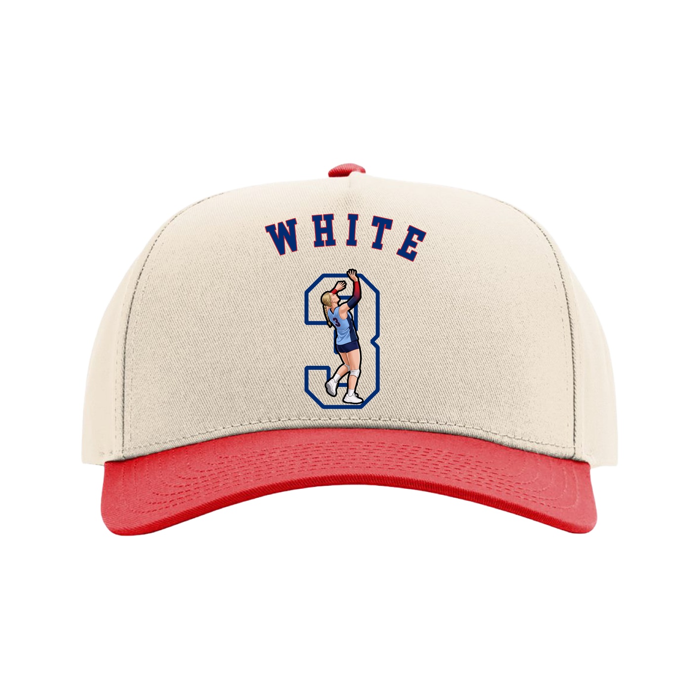 Full Fabric Five-Panel Champ Cap — Shirsey Arch in Cream/Red