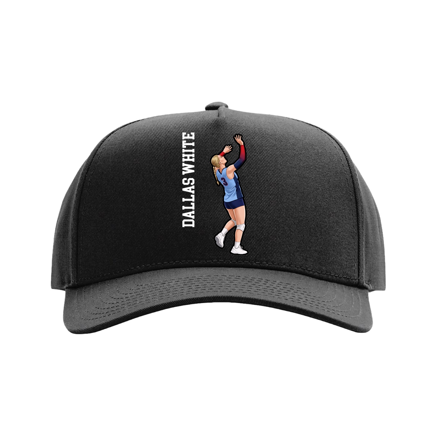 Full Fabric Five-Panel Champ Cap — Name Vertical in Black