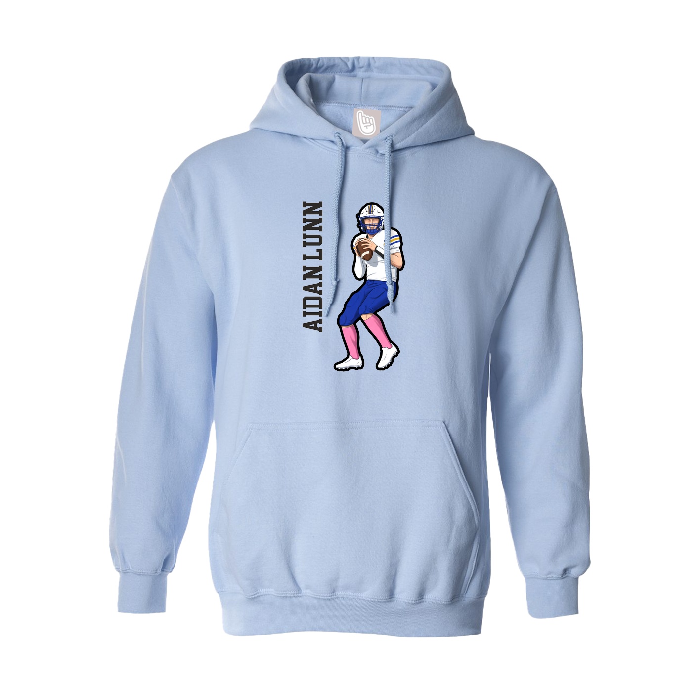 Hoodie — Name Vertical in Light Blue