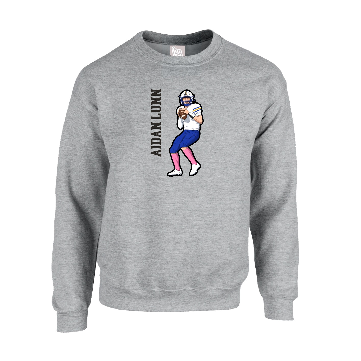 Fleece Crew — Name Vertical in Grey