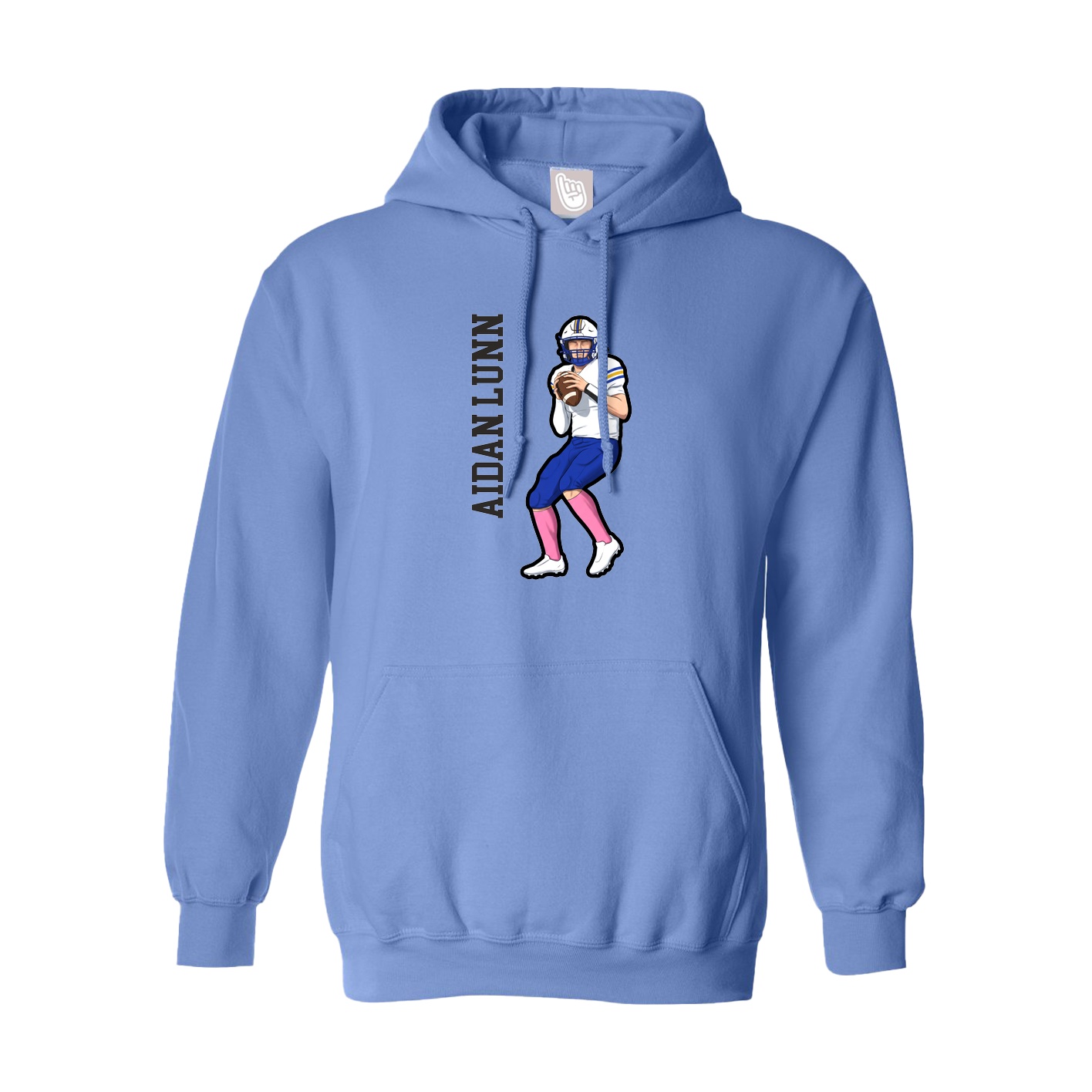 Youth Hoodie — Name Vertical in Powder Blue