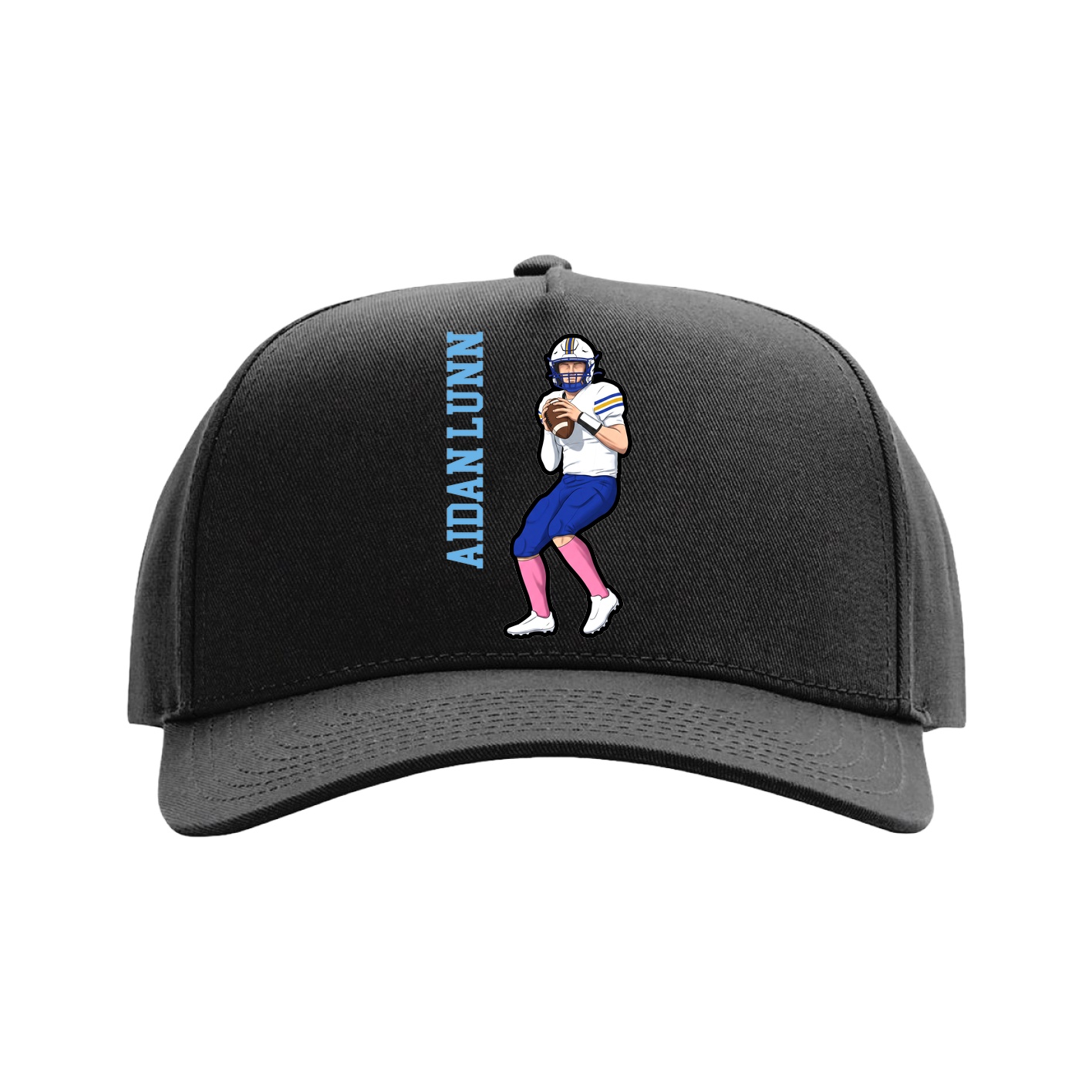 Full Fabric Five-Panel Champ Cap — Name Vertical in Black