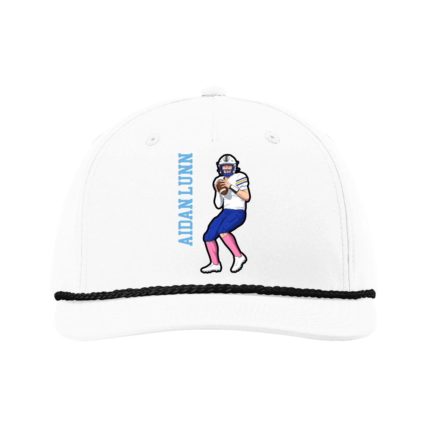 Five-Panel Classic Rope Cap — Name Vertical in White