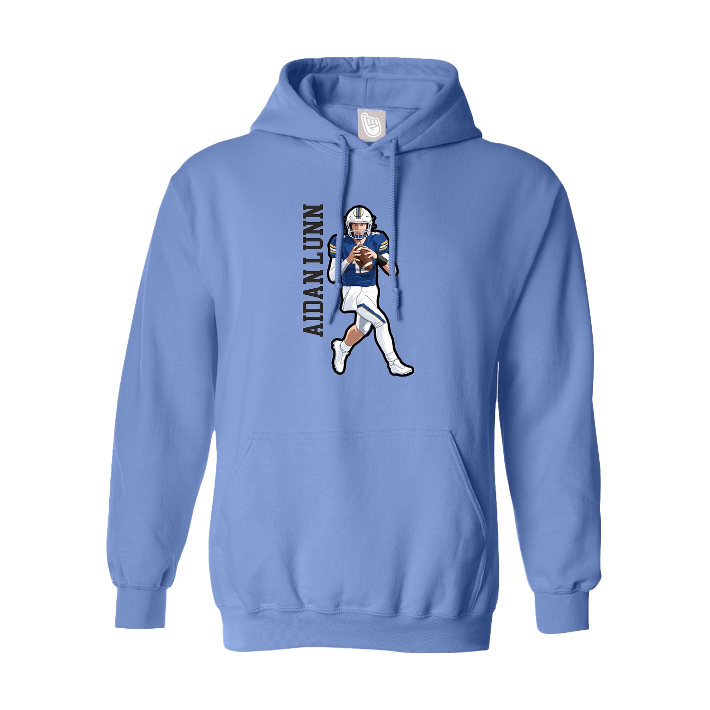 Youth Hoodie — Name Vertical in Powder Blue