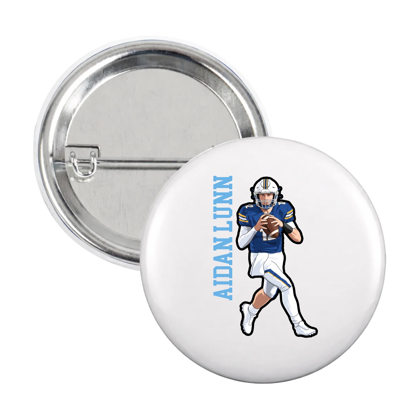 Game Day Button — Name Vertical in White