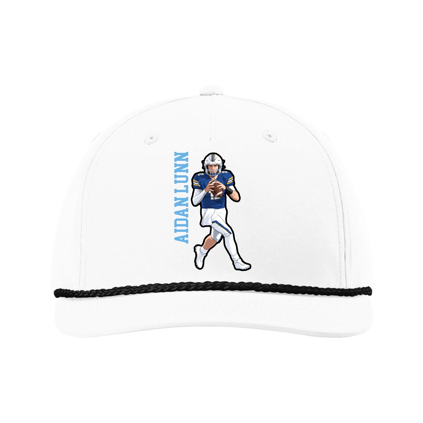 Five-Panel Classic Rope Cap — Name Vertical in White
