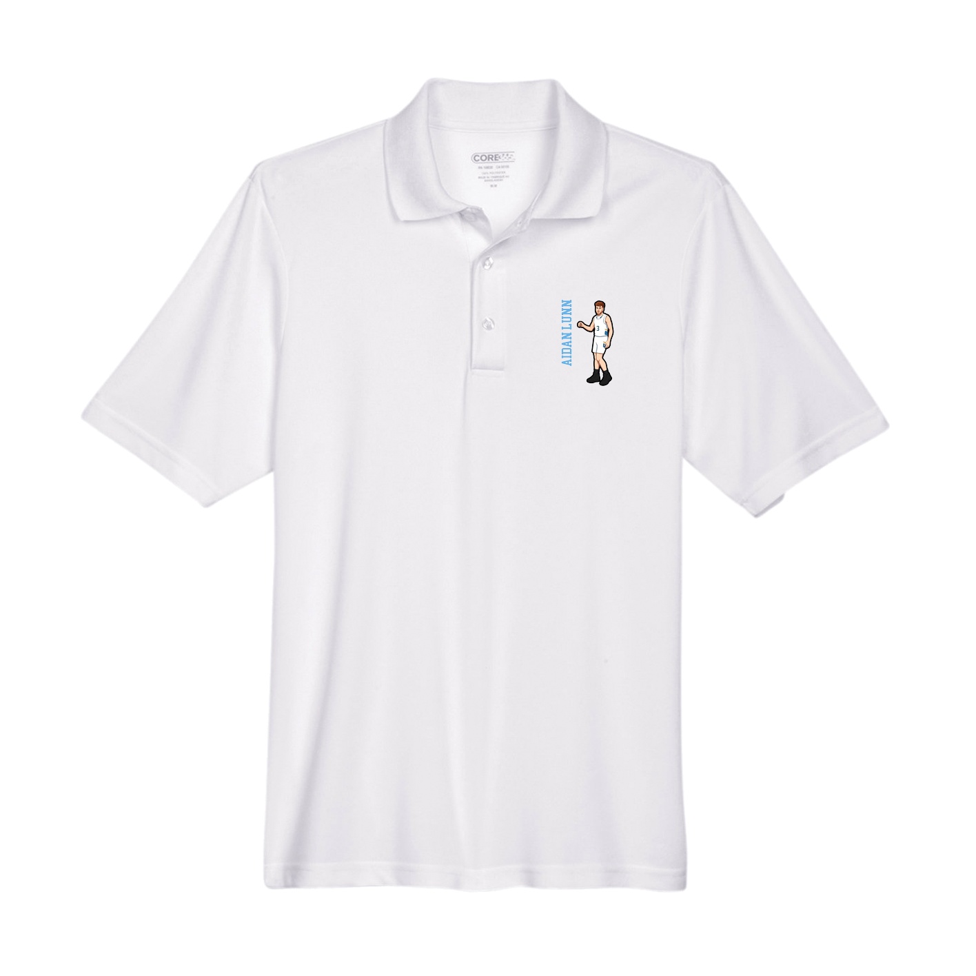 Performance Polo — Name Vertical in White
