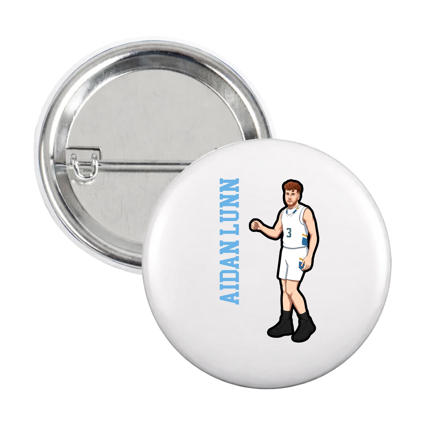 Game Day Button — Name Vertical in White