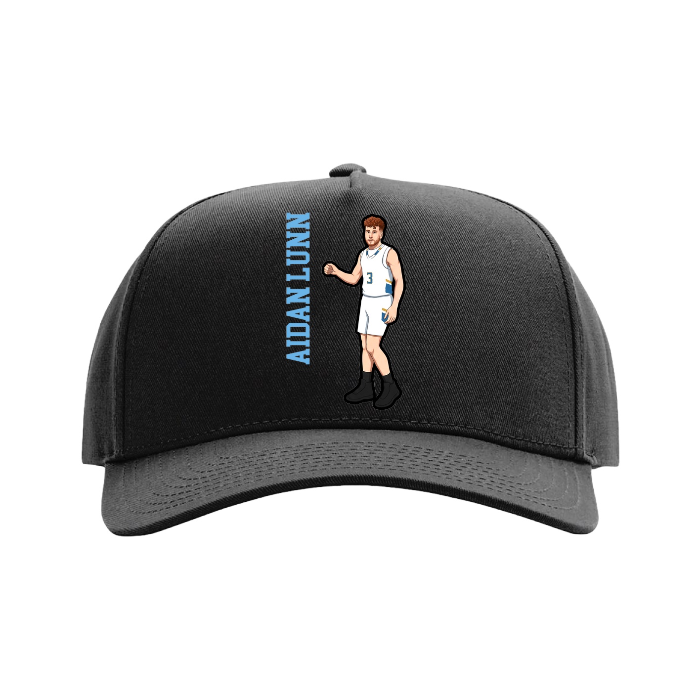 Full Fabric Five-Panel Champ Cap — Name Vertical in Black