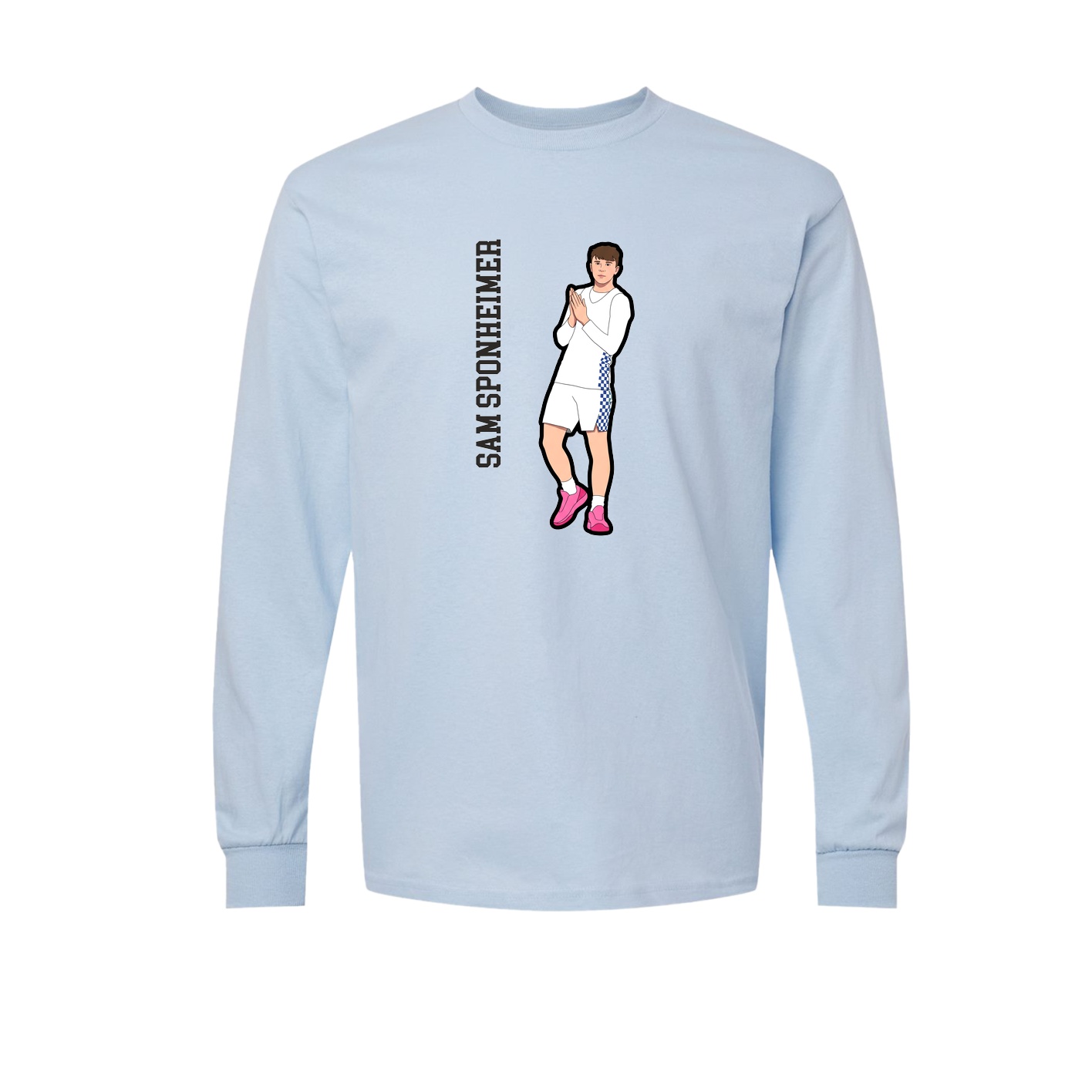 Long Sleeve Tee — Name Vertical in Light Blue