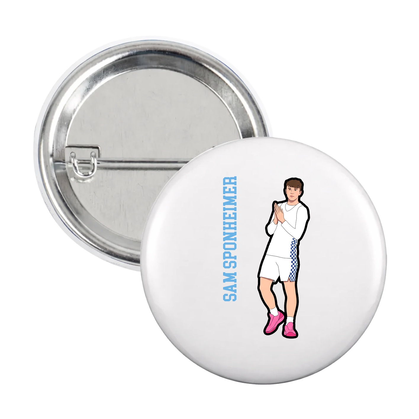 Game Day Button — Name Vertical in White